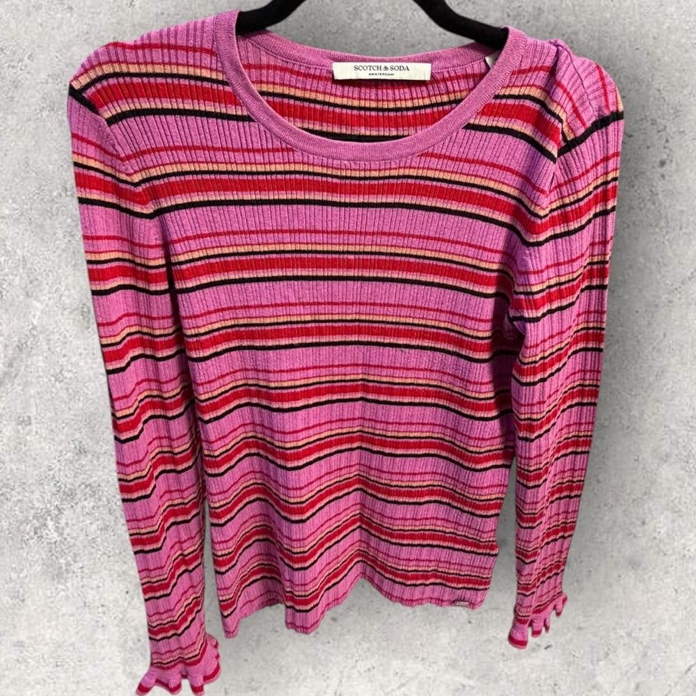 Scotch & Soda Pink and Black Striped Long Sleeve Top